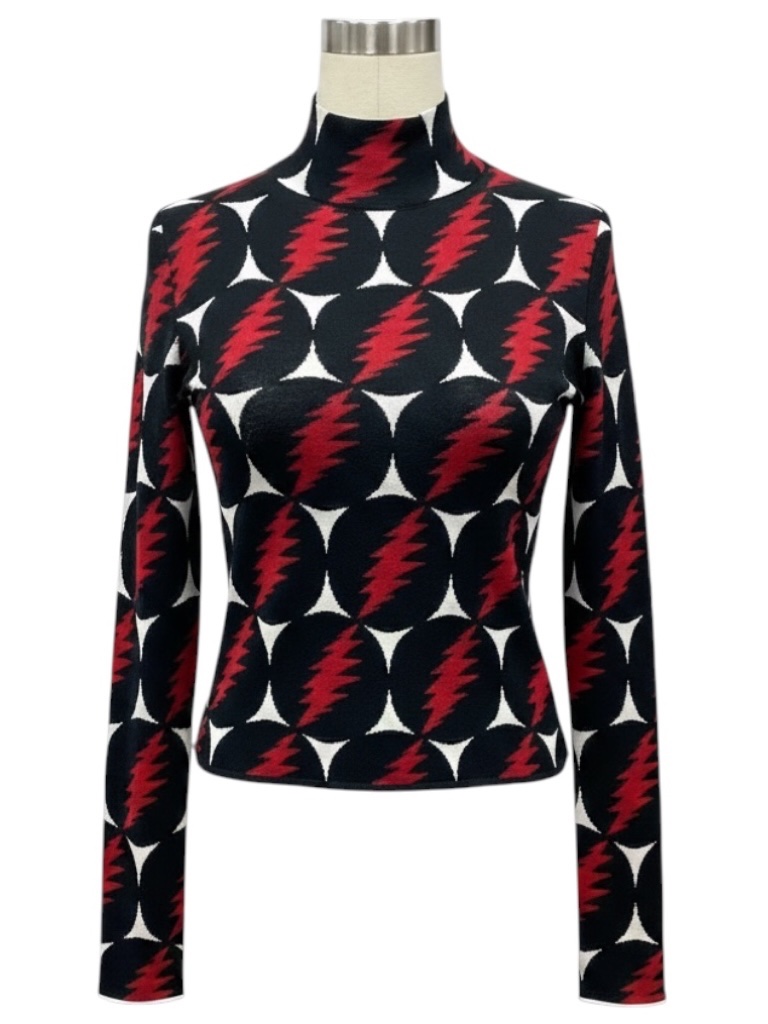 Proenza Schouler Black / White / Red Multi Lightning Bolt Patterned Long Sleeved
